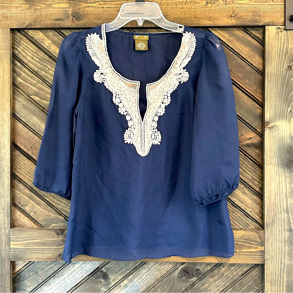 ANTHROPOLOGIE Fei Silk Blue Blouse Size Small EUC